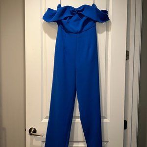 Lovers & Friends Blue off the shoulder jumpsuit
